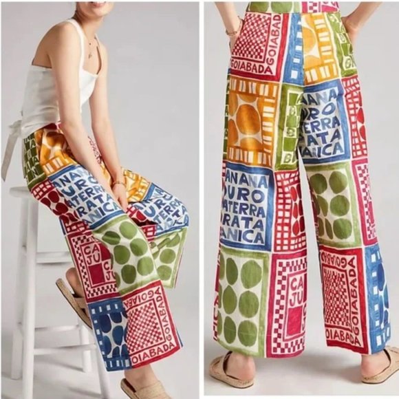 Anthropologie Pants - Anthropologie Farm Rio Cropped Wide Leg Pants Size Medium Linen Blend